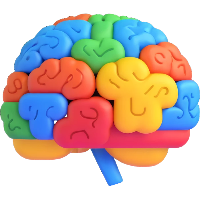 Make this brain emoji look 3D, keep Google brand colors, no text, transparent background. emoji