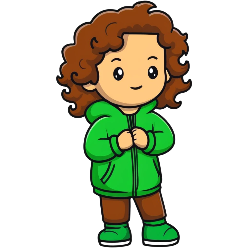 cartoon character with long brown curly hair in a green outfit emoji