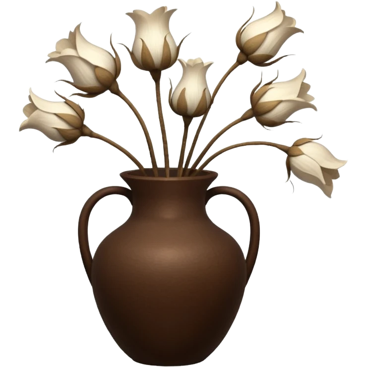 White Dried flowers and pods in a brown vase emoji