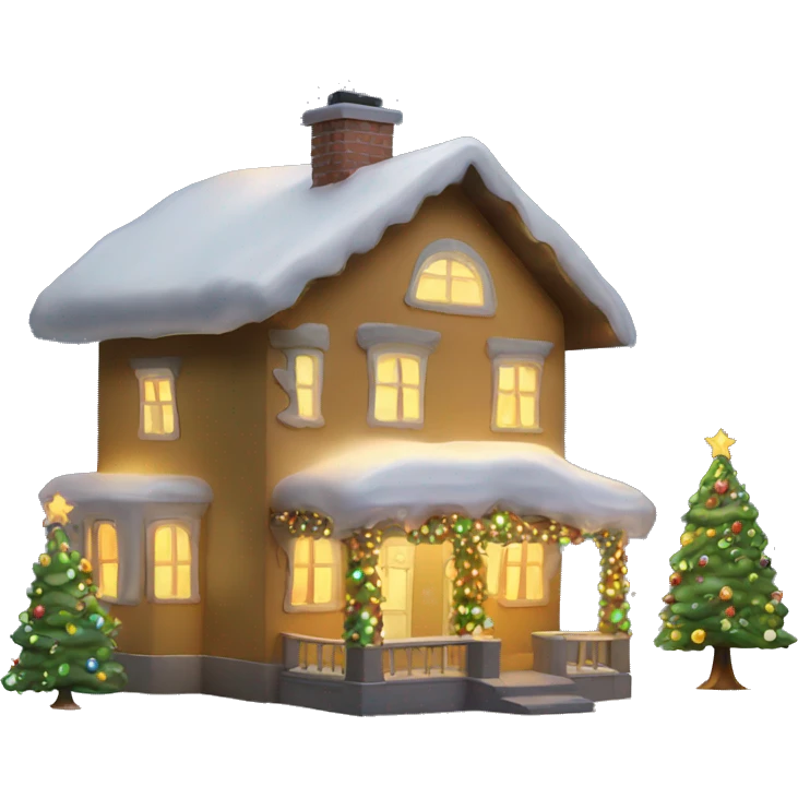 Christmas house with Christmas tree illuminated emoji