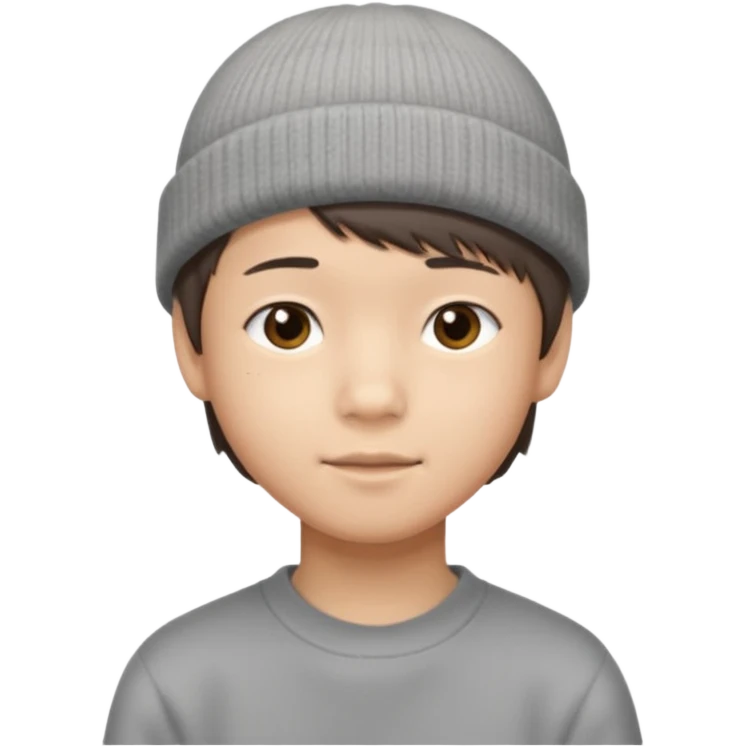 Asian boy, 14 years old, short brown hair, side bangs, grey beanie emoji
