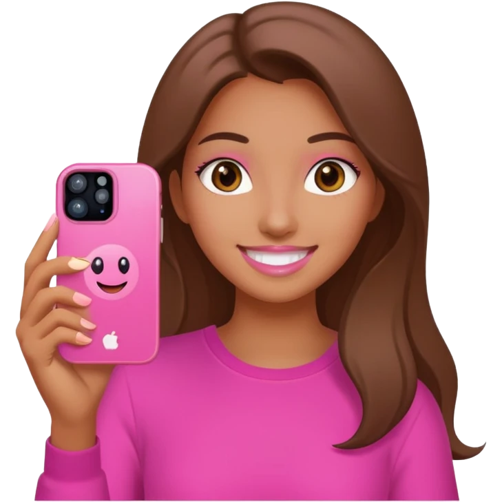 chica "baddie" con un iphone 13 rosa en la mano como sacando foto emoji
