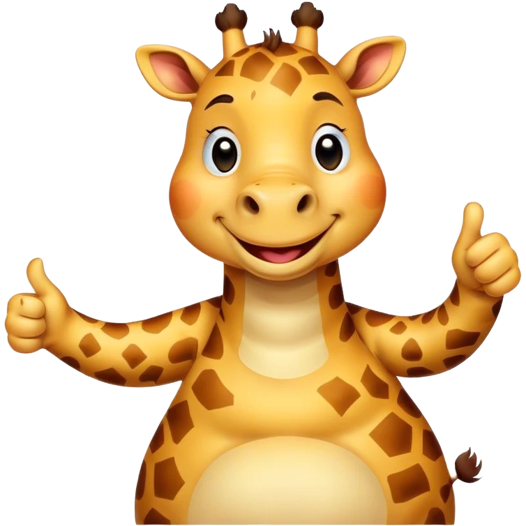 Cartoon short, fat giraffe with a big smile, giving a big thumbs-up emoji