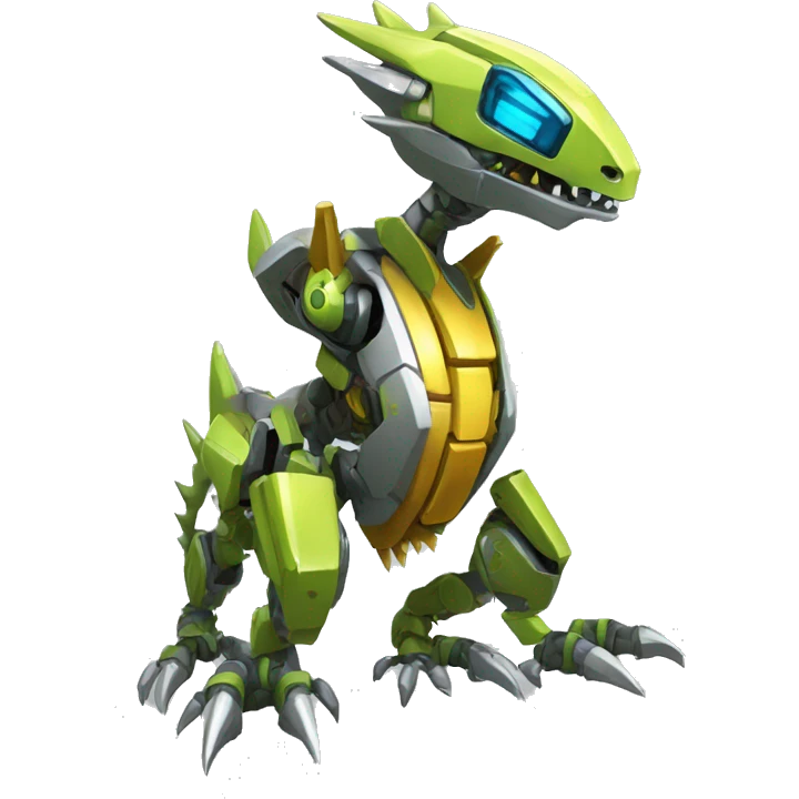 a futuristic mechanical spiky Medabot-lizard-raptor full body emoji
