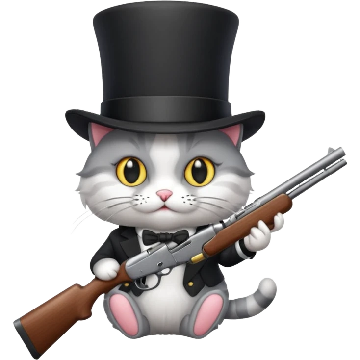 A cat with a top hat and a 24-gauge shotgun emoji