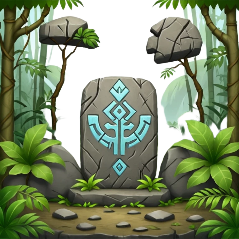 Stone Tablet – Carved gray slab with ancient runes in jungle emoji
