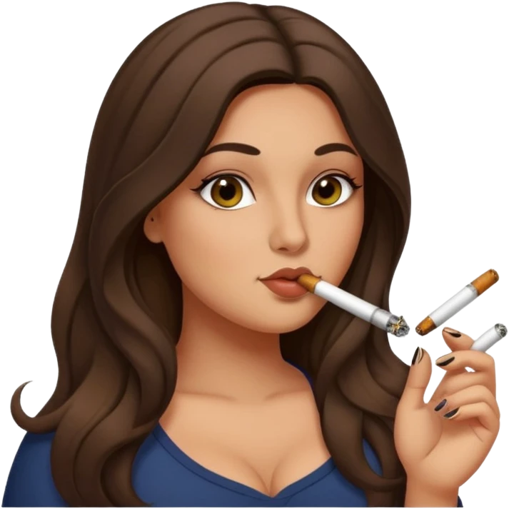 curvy long brunette hair, olive skin,  pose smoking a blunt emoji