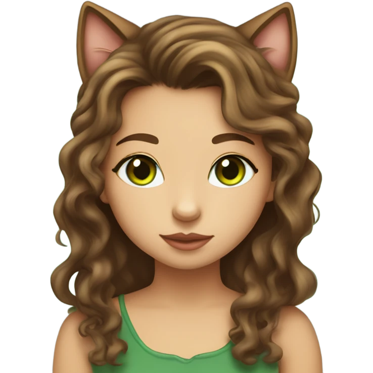 Girl with fair skin and long, dark brown, curly hair and hazel eyes kissing a brown tabby cat with green eyes on its head emoji