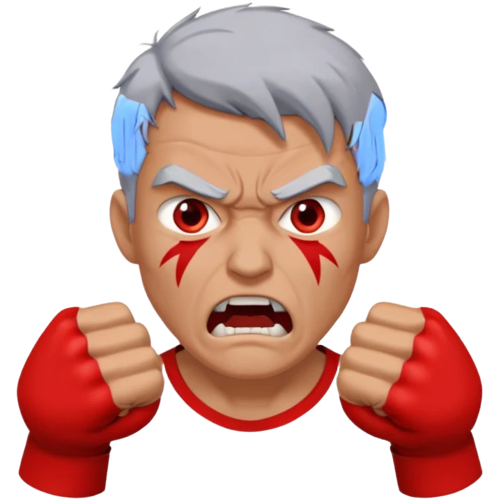 an enraged man with red skin and gray hair, clenched fists emoji