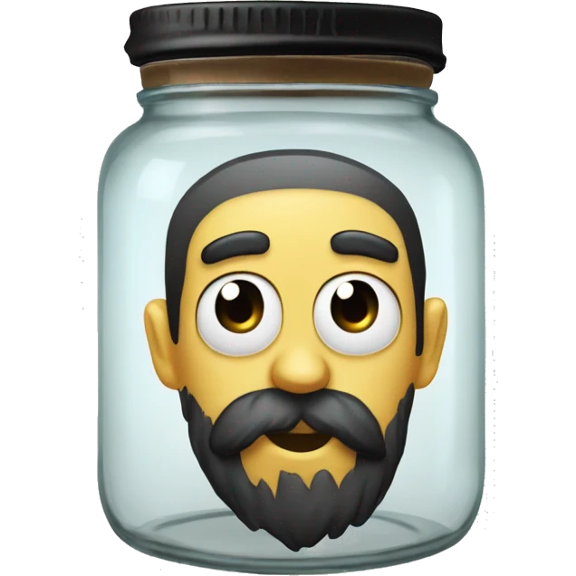Anthropomorphic glass jar with a black beard emoji