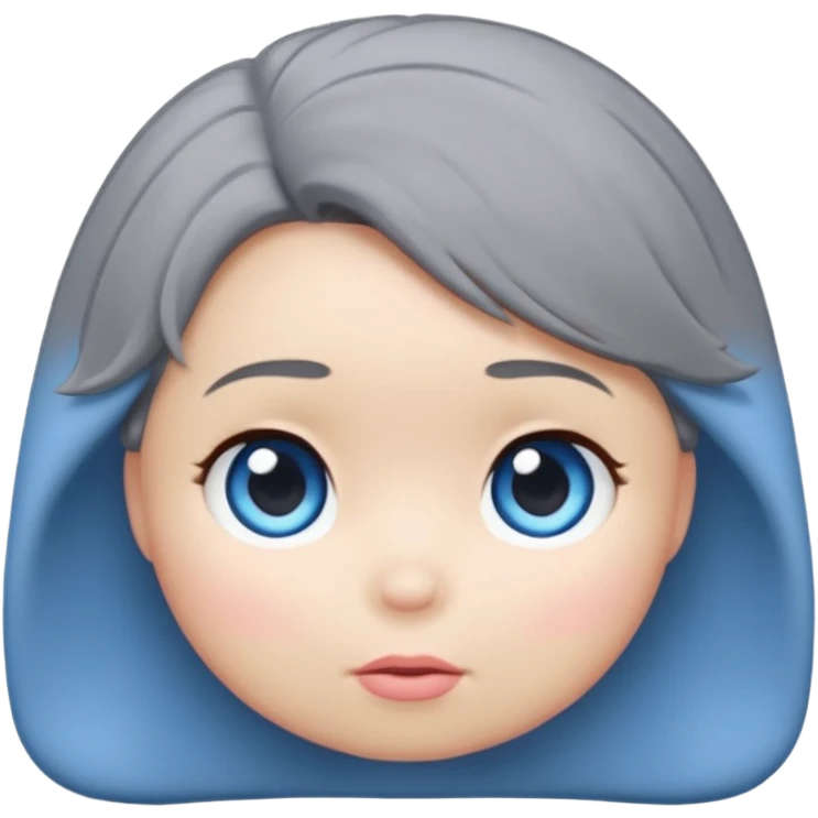 female tsum tsum plush, blue eyes, grey 1940s bob hair, no body, no mouth, emoji style emoji