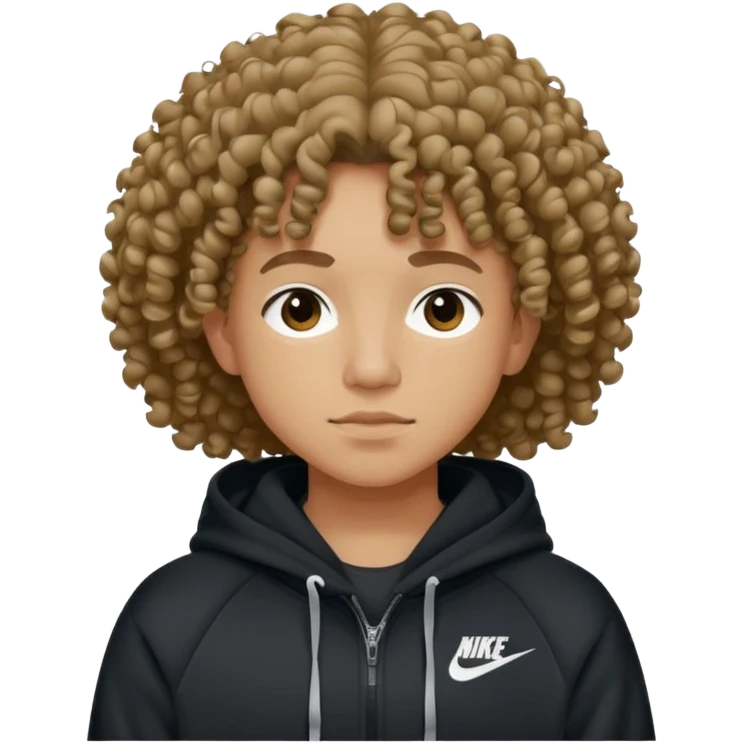 Person with medium skin tone and curly hair, Wearing a black Nike hoodie, Suggests he’s dressed in casual outerwear, Has a neutral, calm expression emoji
