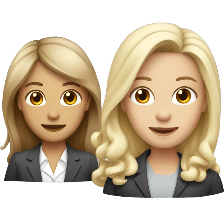 A group of four business professionals. One female has straight dark brown hair, one female has curly shoulder length hair with highlights, one female has long light blonde hair and the male has light blonde hair.  emoji