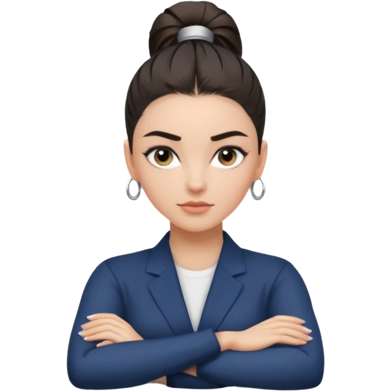 ทำสีตาสีเทาเท่ ๆ มีประกายคม
คิ้วได้รูป มองแล้วดูสตรอง
ผมหางม้าสูง
ลุคสตรีทแฟชั่น
ท่าโพสกอดอก
ฟีล: Girl Boss, cool beauty, minimal but powerful emoji