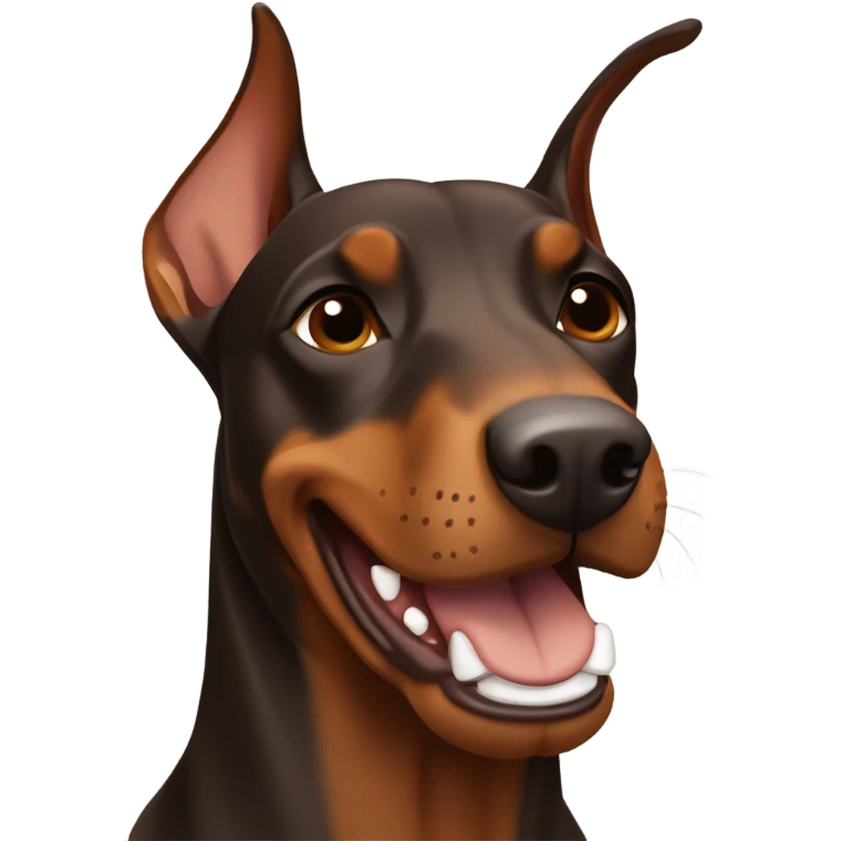 Different shades of brown Doberman without cropped ears looking forward and happy  emoji