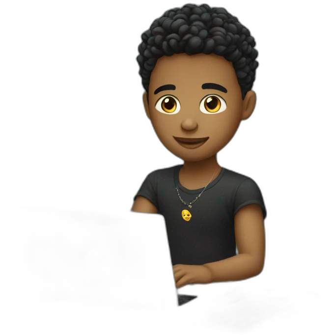 A boy, with light skin, has a tattoo on his face, and is working on a laptop emoji