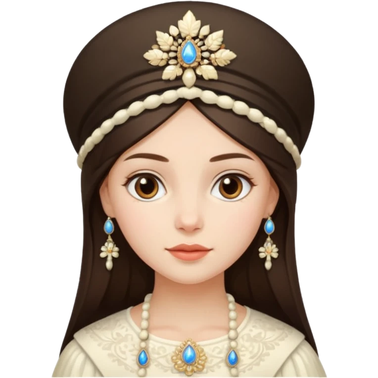 Brunette Russian girl wearing ivory kokoshnik  emoji