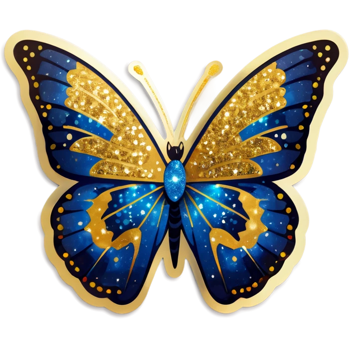 A blue butterfly with glitter and gold emoji
