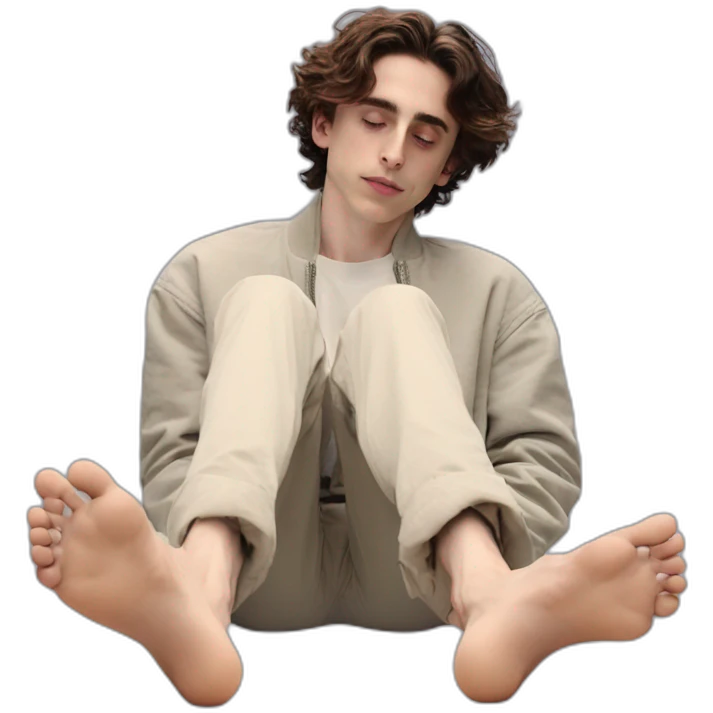 timothee chalamet laying back, soles of feet towards camera emoji