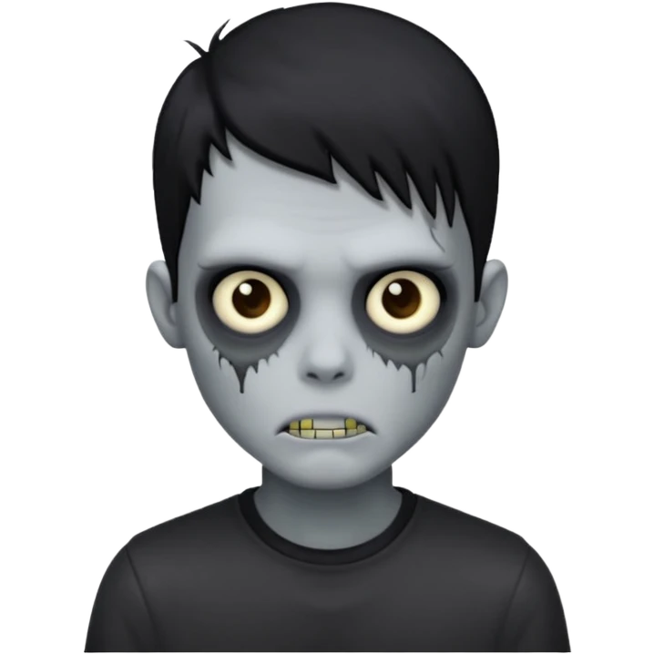 Zombie boy with emo black hair and black shirt emoji