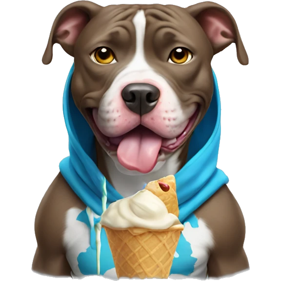 Pitbull wearing a hoodie eating ice cream emoji