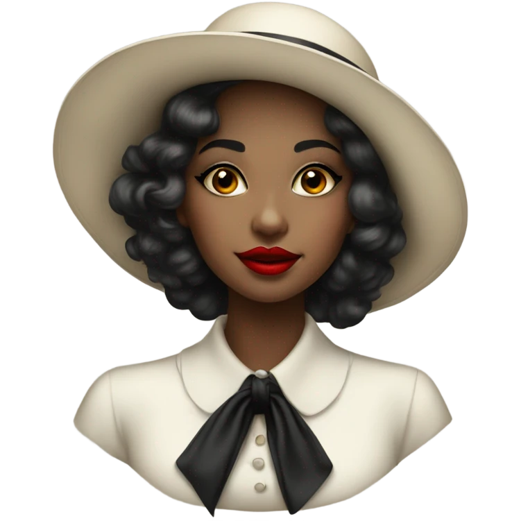beautiful vintage girl white  in a hat black with red lipstick emoji