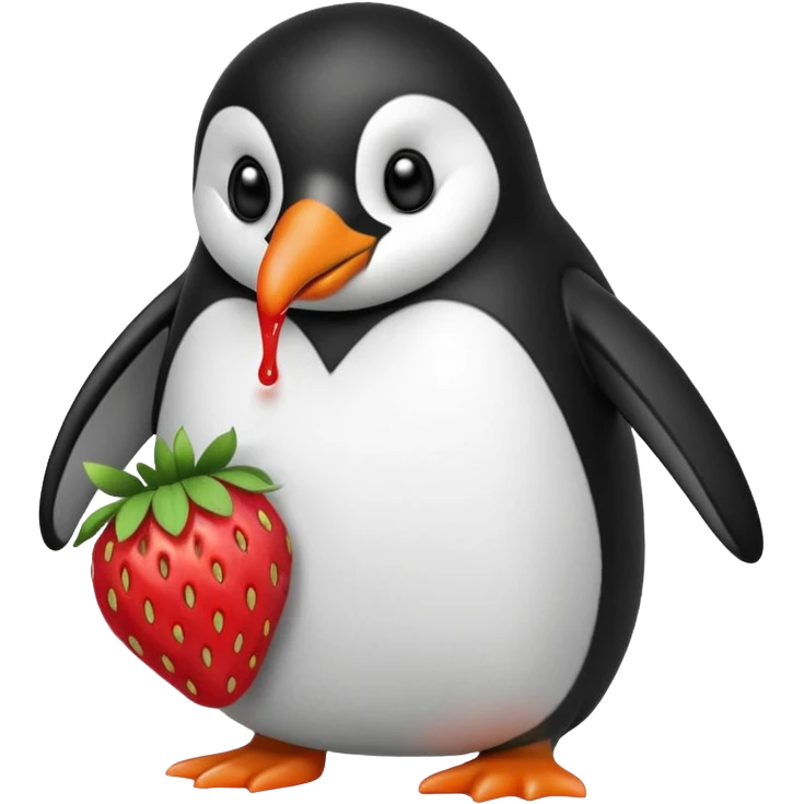 Penguin eating strawberry emoji