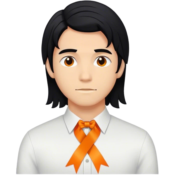 young man with mid long black haire and an orange ruban emoji