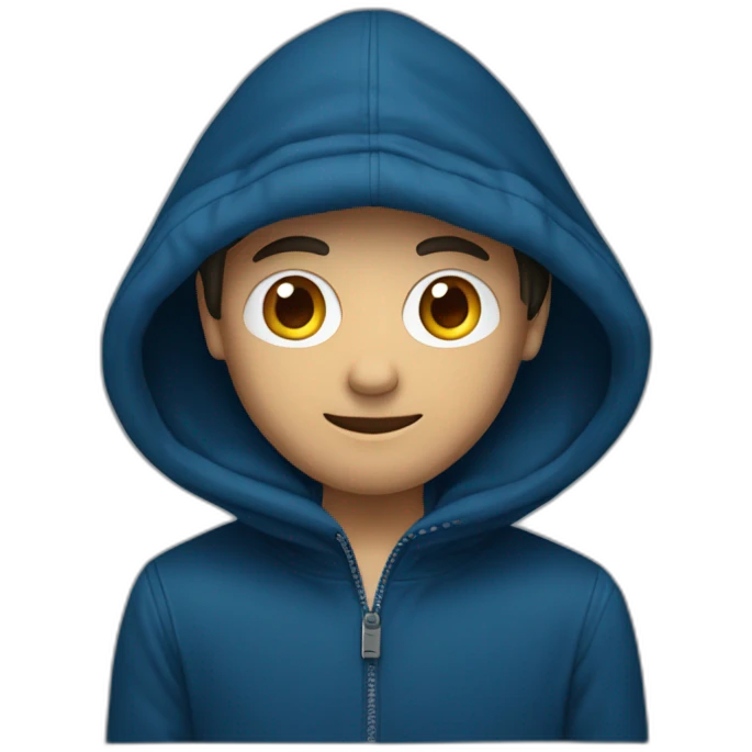 jeune homme avec une cagoule bleu foncé emoji