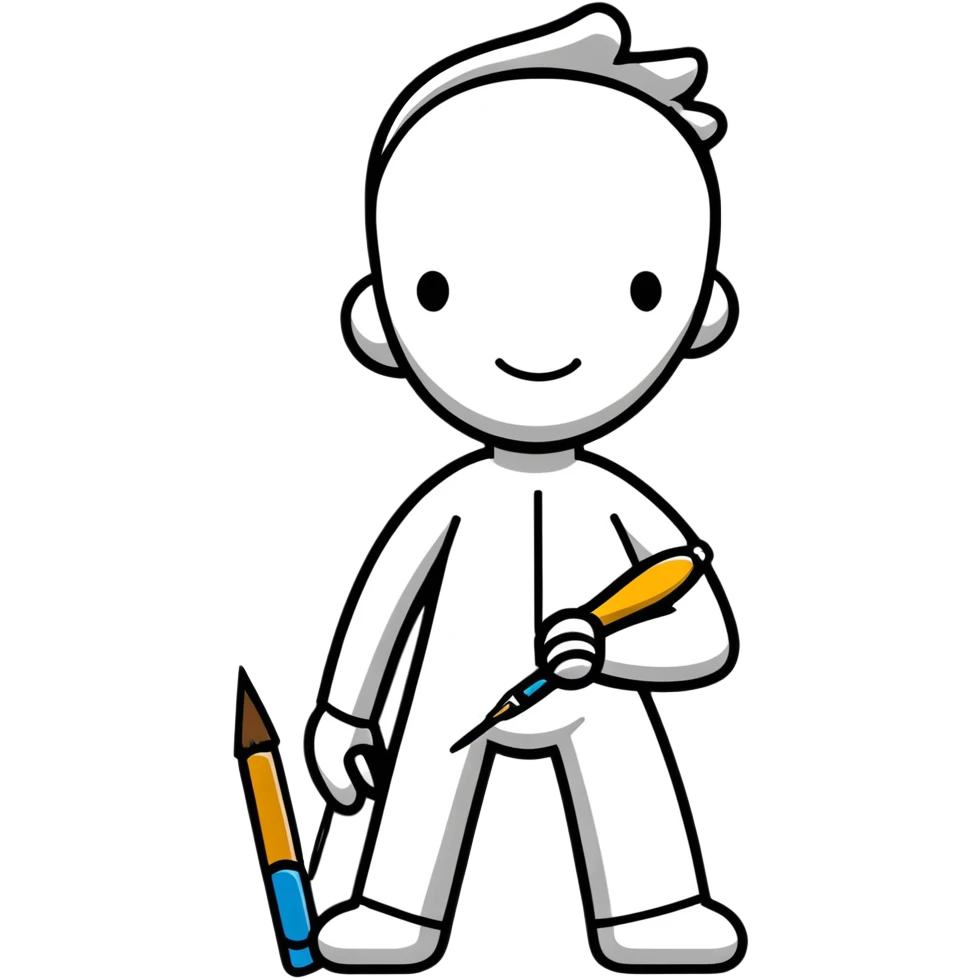 A paintbrush transforming into a 3D metal human silhouette sculpture, symbol of artistic identity, with defined sculptural details emoji