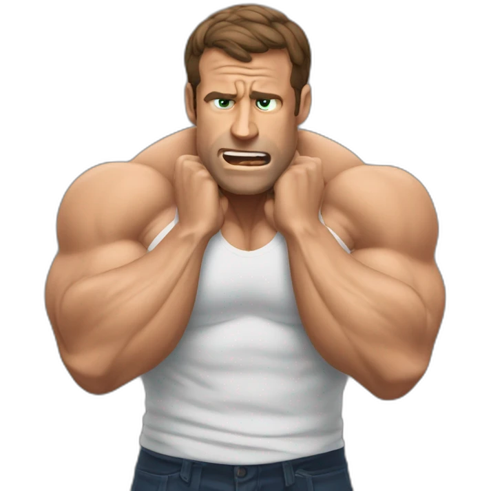muscle macron frustrated pulling hair emoji