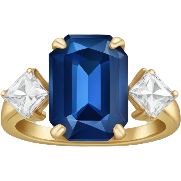 Emerald shape sapphire ring with two diamonds on either side  emoji