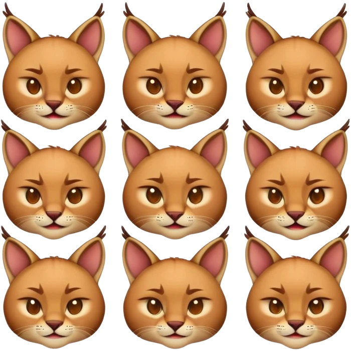 Hello. Can you generate pack of emoji with caracal named floppa please? Pack should contain all emojis that you can show emoji