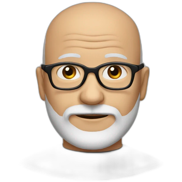 65-year-old man almost bald with black glasses and a sparse black beard emoji