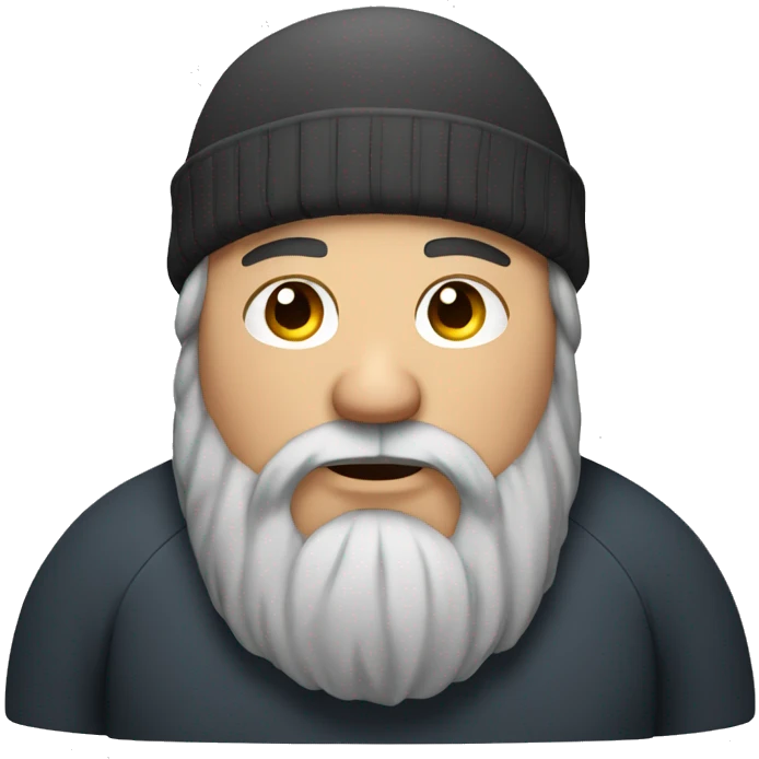 An overweight man with long hair, a beanie and a beard emoji