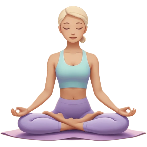 A peaceful person practicing yoga on a calm beach at sunrise, in a serene meditative pose. Soft pastel colors surround the scene, with gentle waves in the background and smooth, flowing lines representing balance and tranquility. The atmosphere feels centered and mindful. emoji