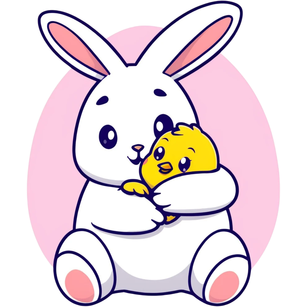 Adorable easter bunny hugging a small yellow chick emoji
