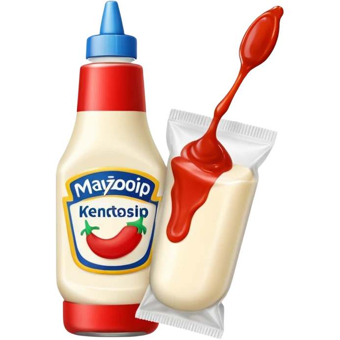 una bustina monoporzione di maionese e una ketchup da 10 ml nella stessa emoji emoji