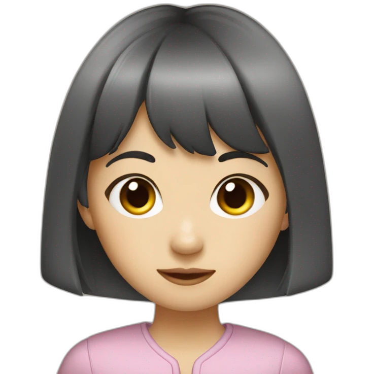 Asian girl with bangs in the company of a mouse emoji