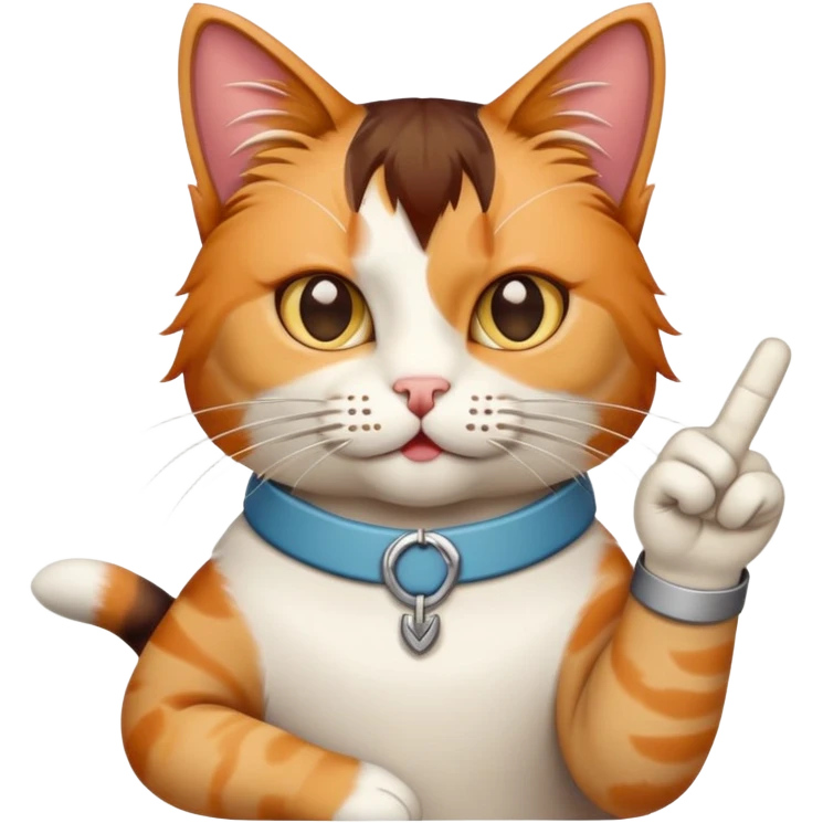 A calico cat with a mullet putting middle fingers up emoji