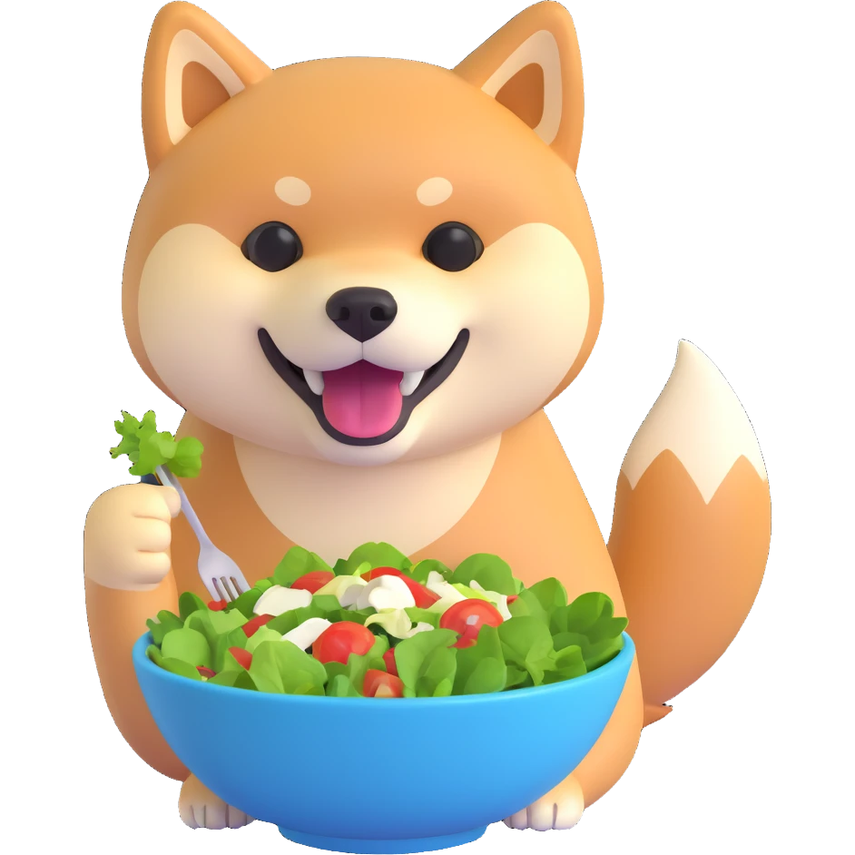 shiba inu eating salad bowl emoji