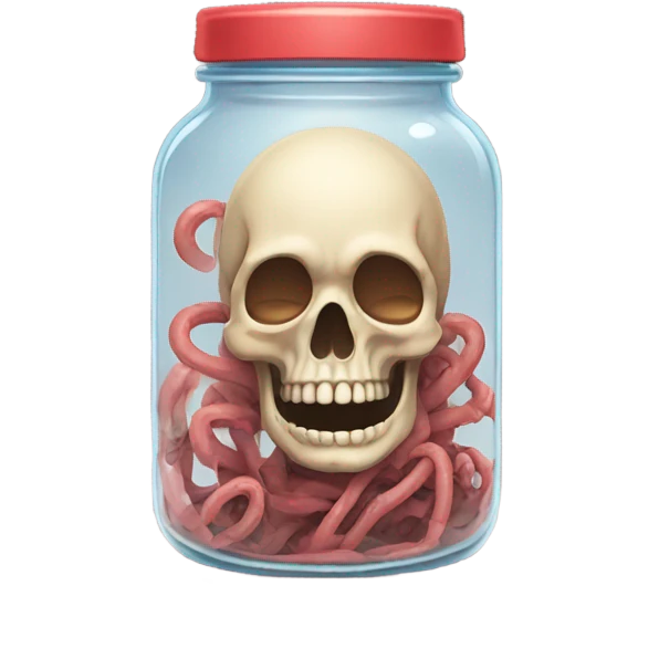 Sad jar of worms crying next to heart skeleton emoji