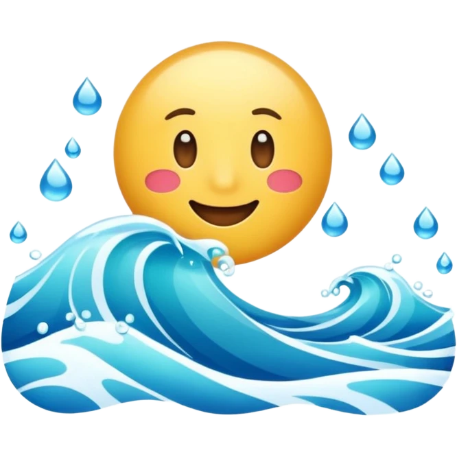 emoji of the sea, calm blue waves, sparkling water, isolated on white background, soft shadows, high detail, playful and cute. emoji