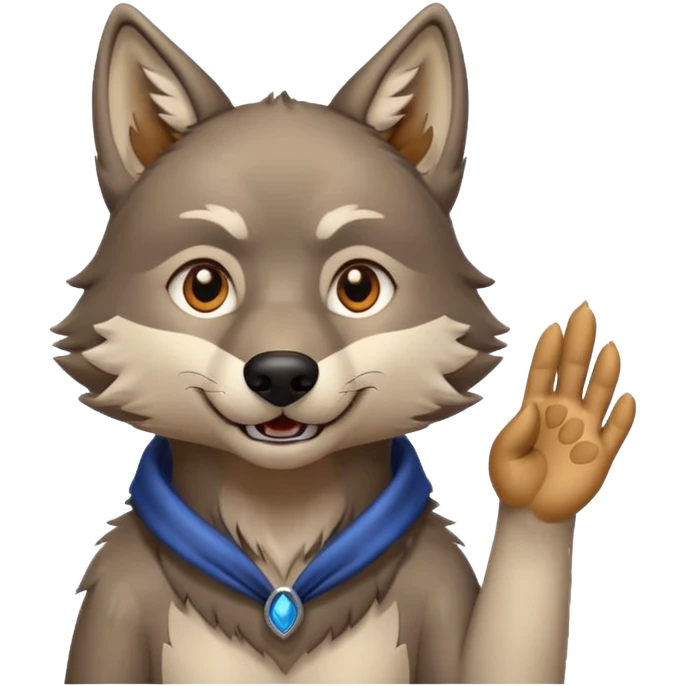  A real wolf waving his hand while he's standing but he's hand loks like a wolf's hand emoji