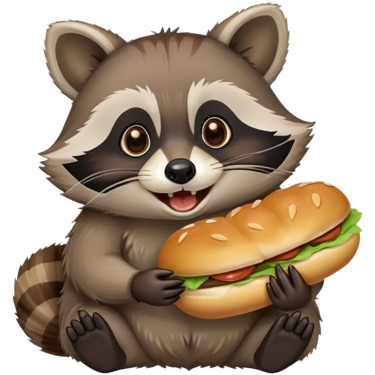 Happy raccoon eats a bun emoji