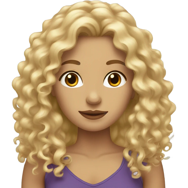 Curly blonde woman with hazel eyes and long hair emoji