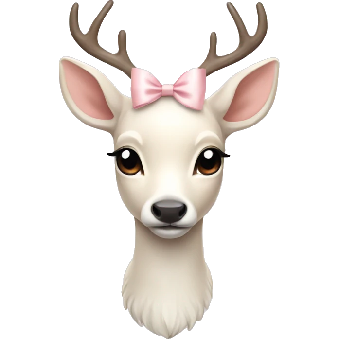 white fawn with pale pink ribbon and snowy antlers emoji