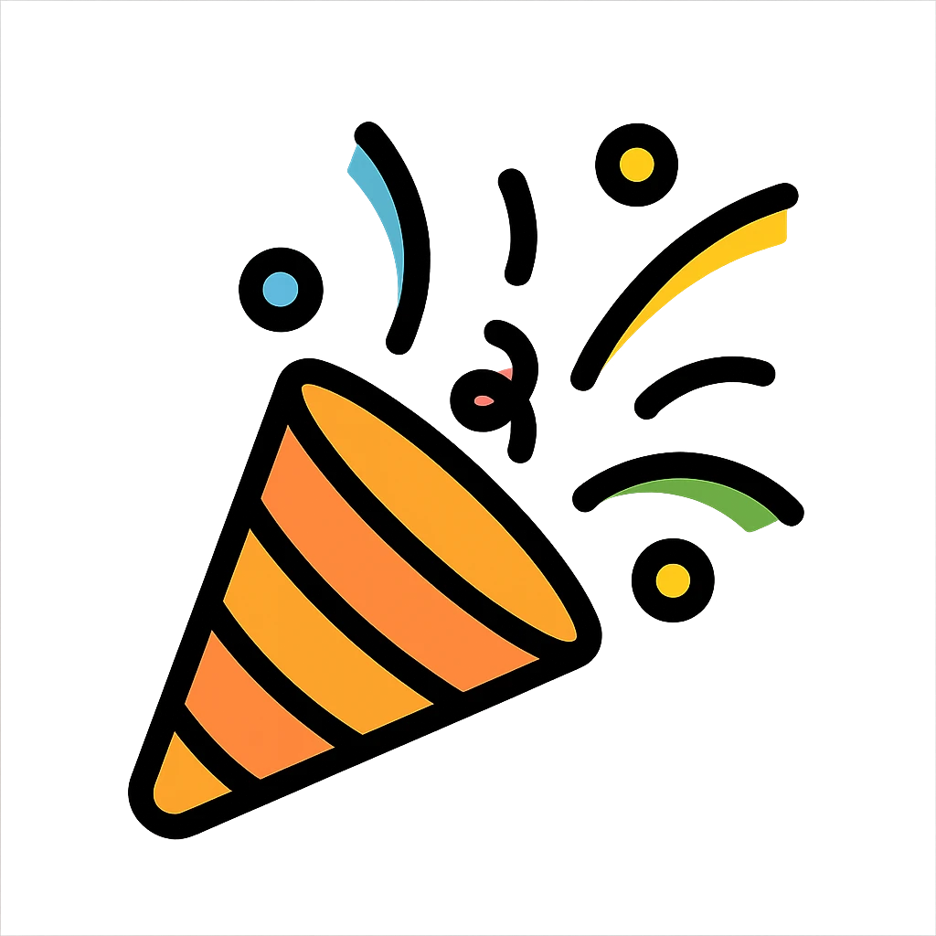 party popper with confetti icon in lineal color with black outlines emoji