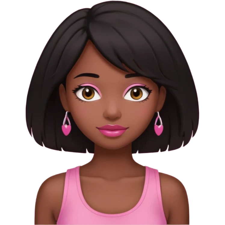 chica morena , corte de cabello negro y medio, con una blusa de tirantes simple, rosa y coquette emoji
