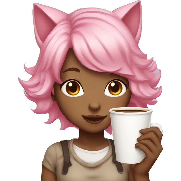 catgirl pink hair coffee emoji